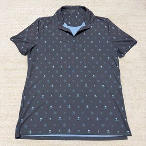 G/Fore RGB Tech Jersey Polo Shirt Skulls All-Over Grey Blue Men's M La Gorce